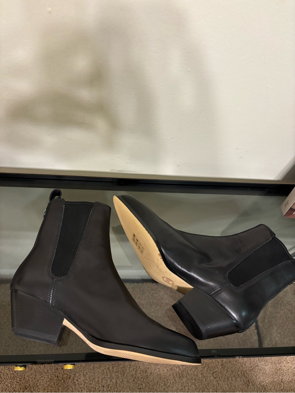 MICHAEL Michael Kors Black Leather Chelsea Ankle Boots with Block Heel